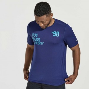 Férfi Saucony Stopwatch Graphic Rövid Sleeve Póló Sötétkék | HUNGARY JEORA
