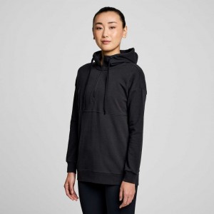 Női Saucony Recovery Zip Tunic Kapucnis Pulóver Fekete | HUNGARY QBUVP