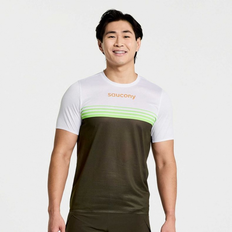 Férfi Saucony Elite Rövid Sleeve Póló Fehér Fekete | HUNGARY OVIKY