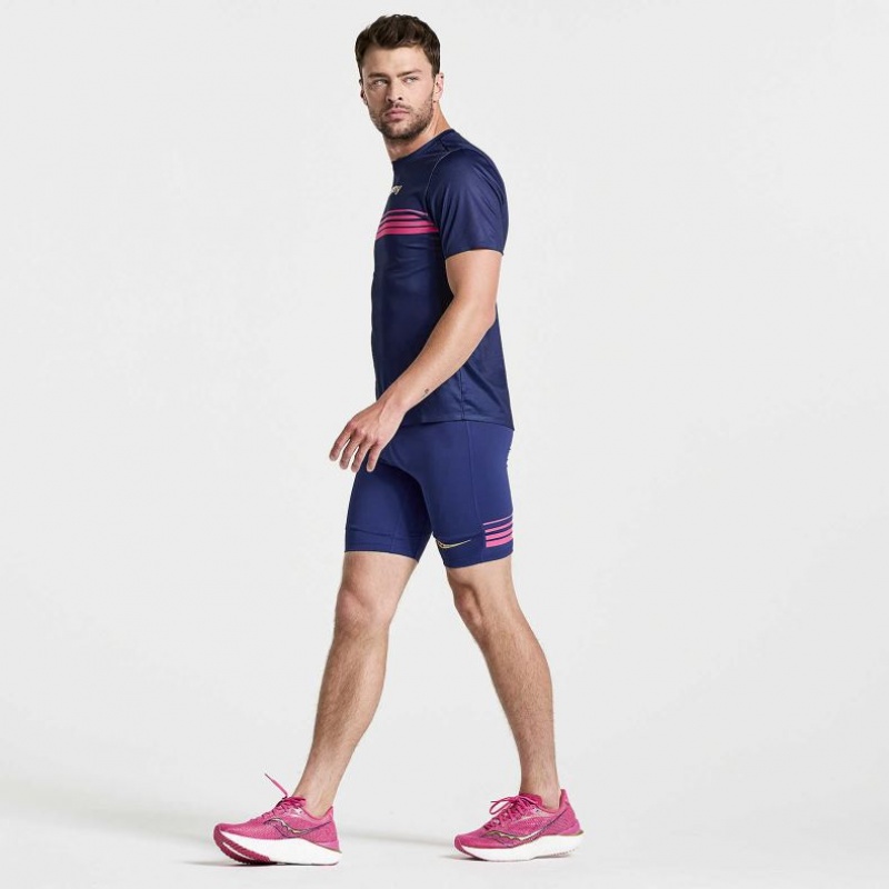 Férfi Saucony Elite Rövid Sleeve Póló Sötétkék | HUNGARY LXKPZ