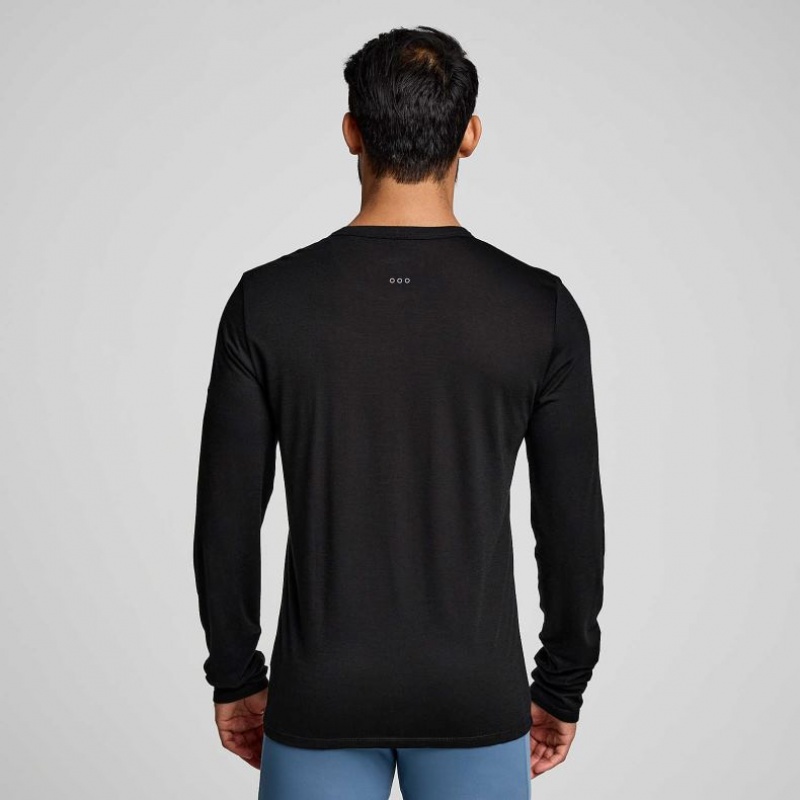 Férfi Saucony Peregrine Merino Long Sleeve Póló Fekete | HUNGARY NXMCH