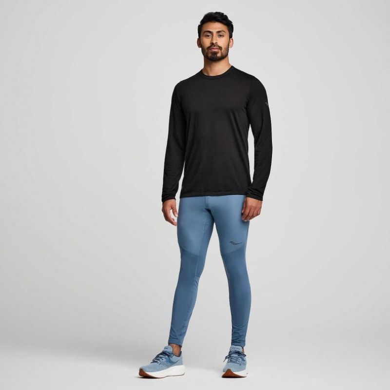 Férfi Saucony Peregrine Merino Long Sleeve Póló Fekete | HUNGARY NXMCH