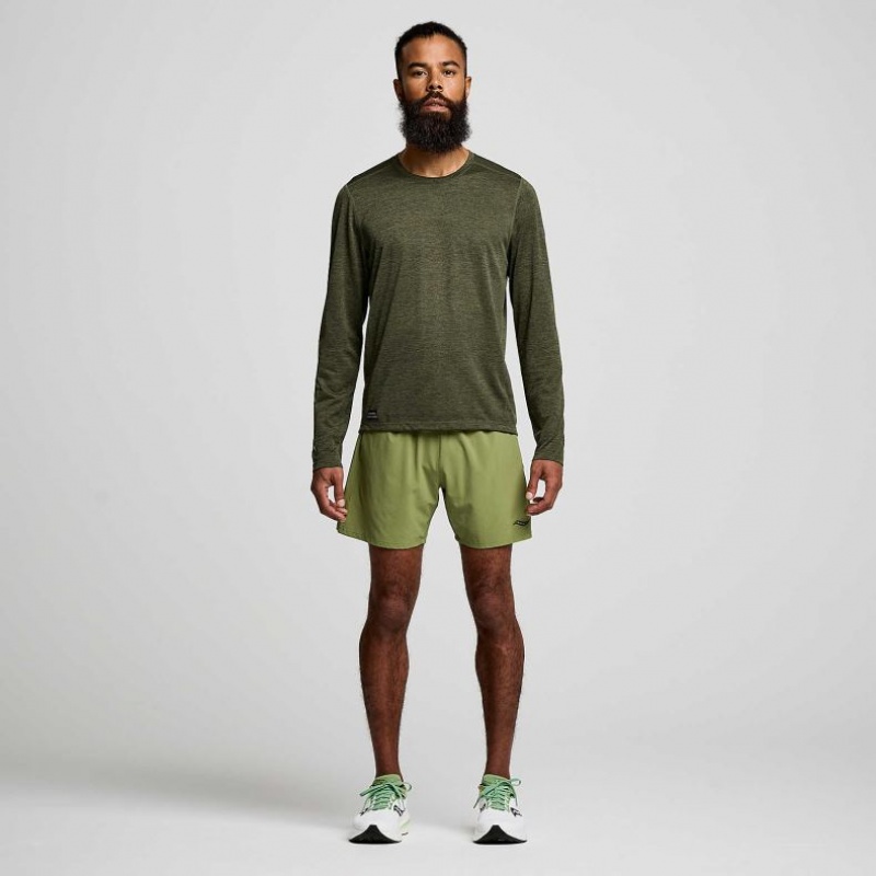 Férfi Saucony Stopwatch Graphic Long Sleeve Póló Olivazöld | HUNGARY VWLQB