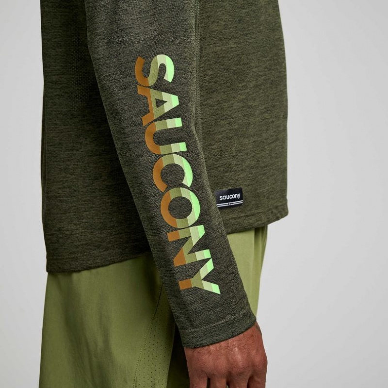 Férfi Saucony Stopwatch Graphic Long Sleeve Póló Olivazöld | HUNGARY VWLQB