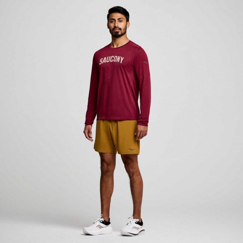 Férfi Saucony Stopwatch Graphic Long Sleeve Póló Piros | HUNGARY LEFIR