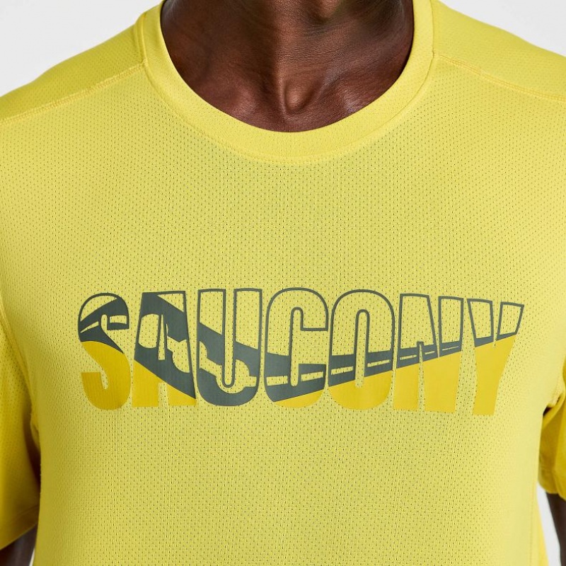 Férfi Saucony Stopwatch Graphic Rövid Sleeve Póló Sárga | HUNGARY IXCGA