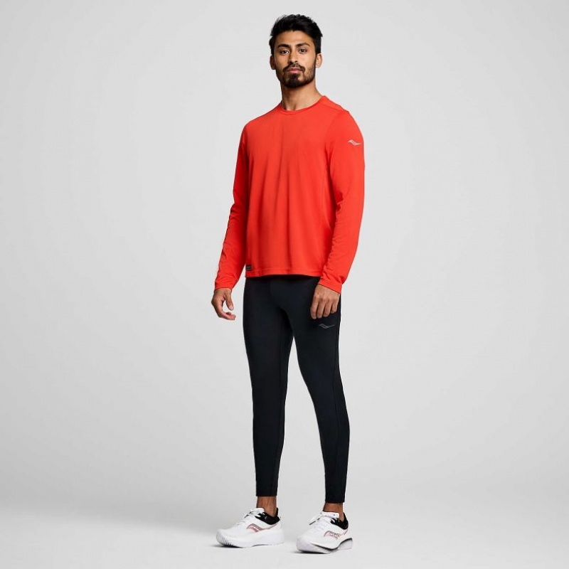 Férfi Saucony Stopwatch Long Sleeve Póló Piros | HUNGARY KYMXS