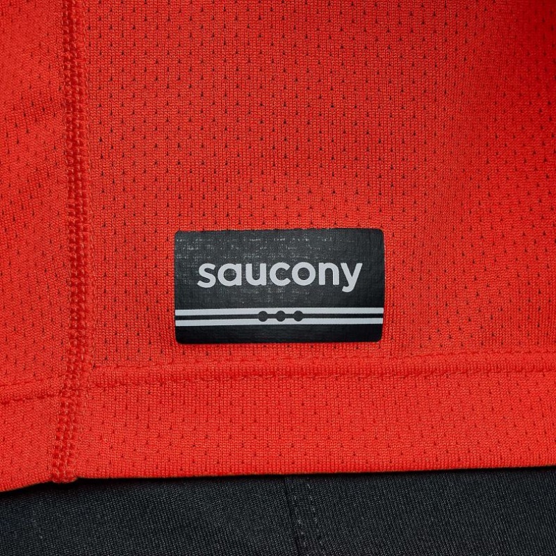 Férfi Saucony Stopwatch Long Sleeve Póló Piros | HUNGARY KYMXS