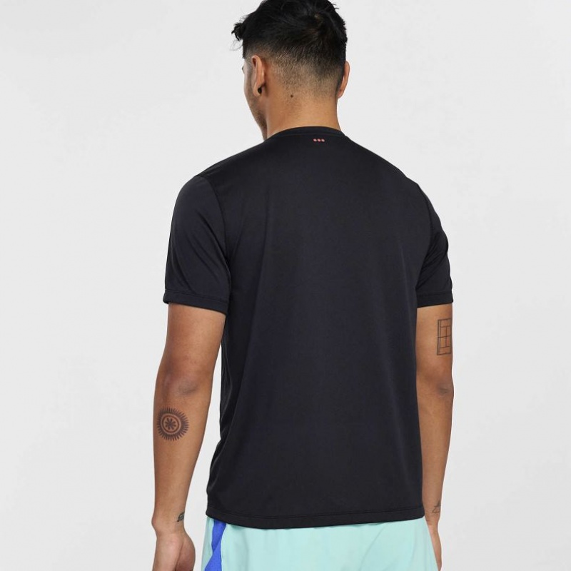 Férfi Saucony Stopwatch Rövid Sleeve Póló Fekete | HUNGARY QDVXG