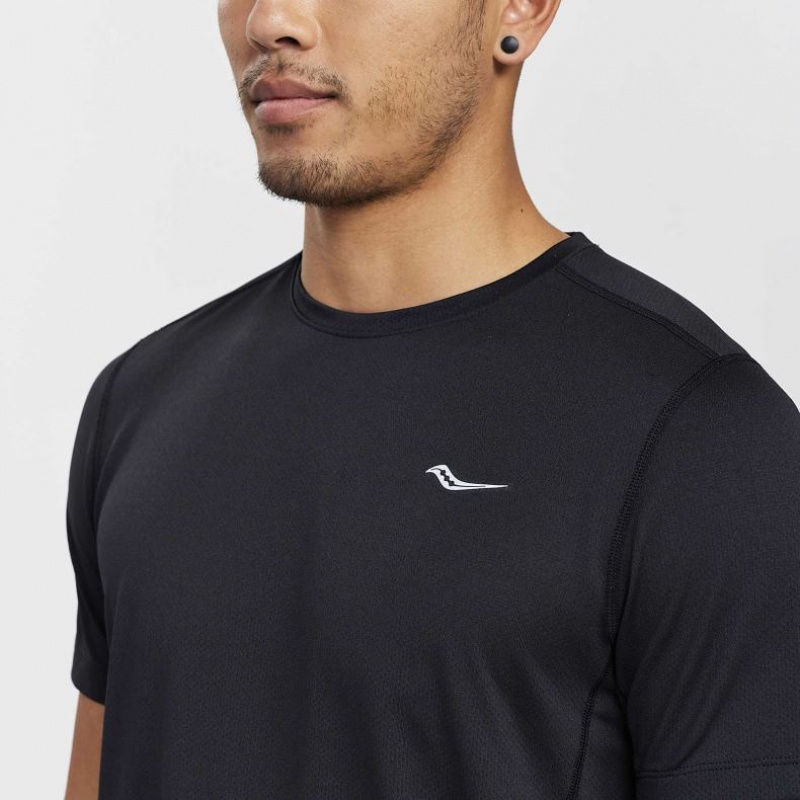 Férfi Saucony Stopwatch Rövid Sleeve Póló Fekete | HUNGARY QDVXG