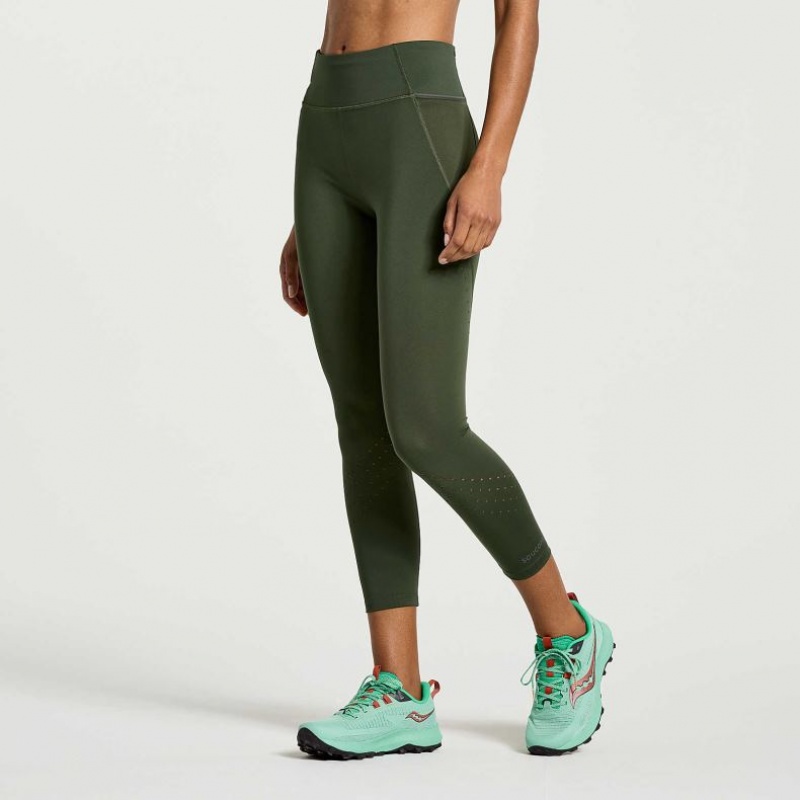 Női Saucony Explorer Utility Crop Harisnyanadrág Sötétzöld | HUNGARY WHSLD