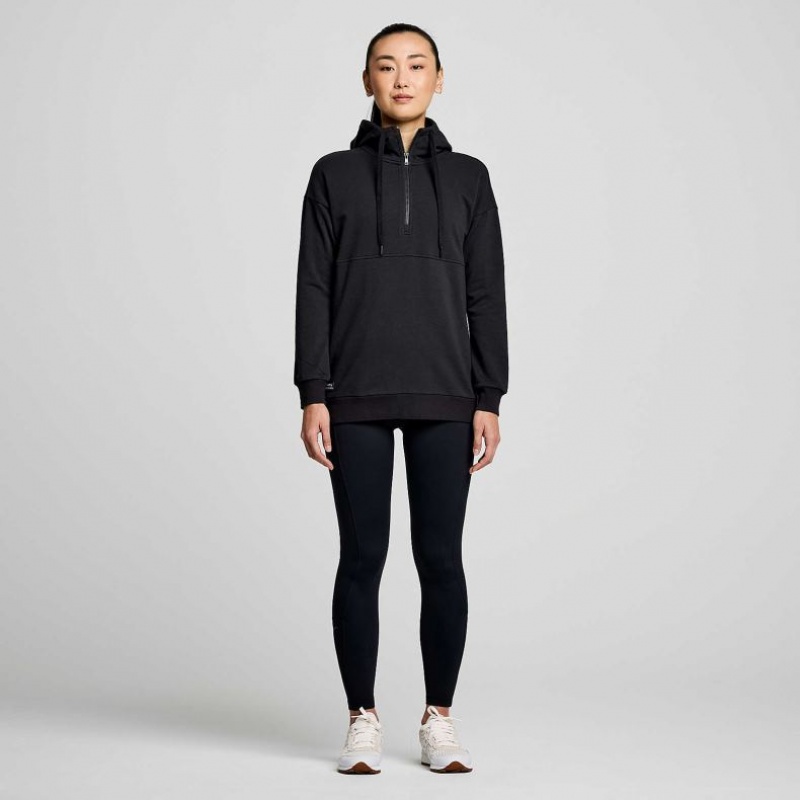 Női Saucony Recovery Zip Tunic Kapucnis Pulóver Fekete | HUNGARY QBUVP