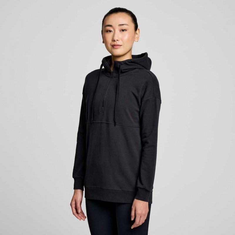 Női Saucony Recovery Zip Tunic Kapucnis Pulóver Fekete | HUNGARY QBUVP
