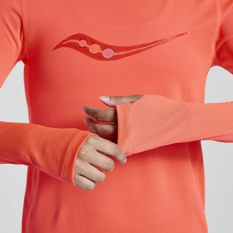Női Saucony Stopwatch Graphic Long Sleeve Póló Narancssárga | HUNGARY IDQBY