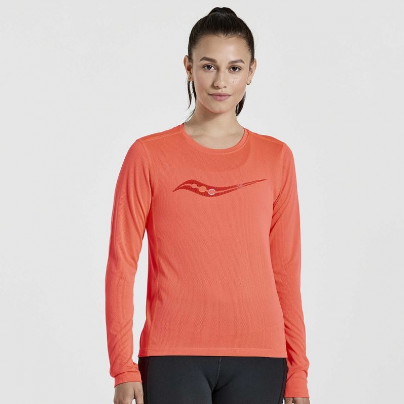 Női Saucony Stopwatch Graphic Long Sleeve Póló Narancssárga | HUNGARY IDQBY