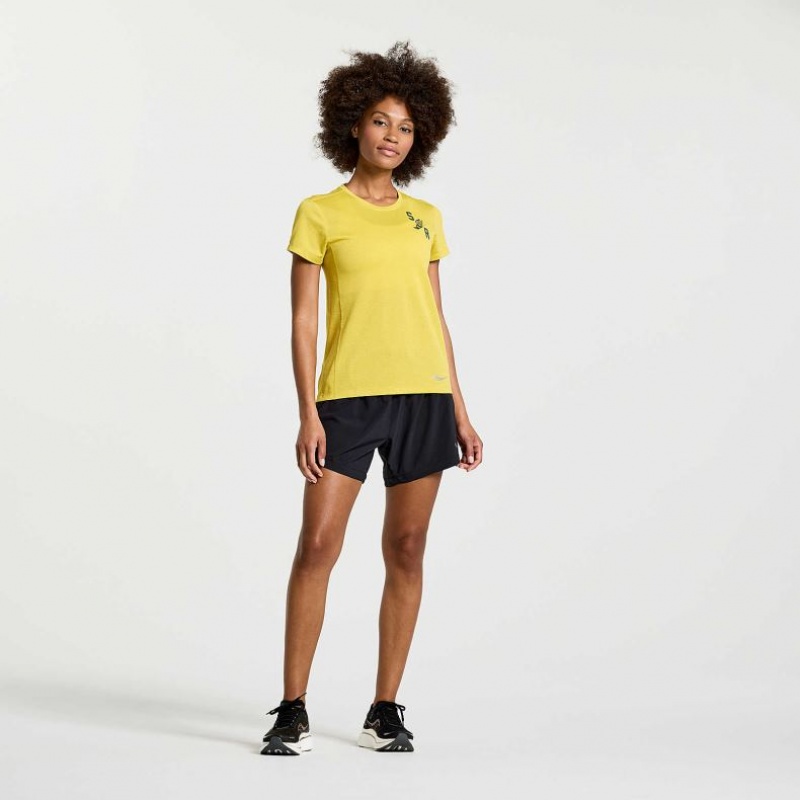 Női Saucony Stopwatch Graphic Rövid Sleeve Póló Sárga | HUNGARY GDKEM